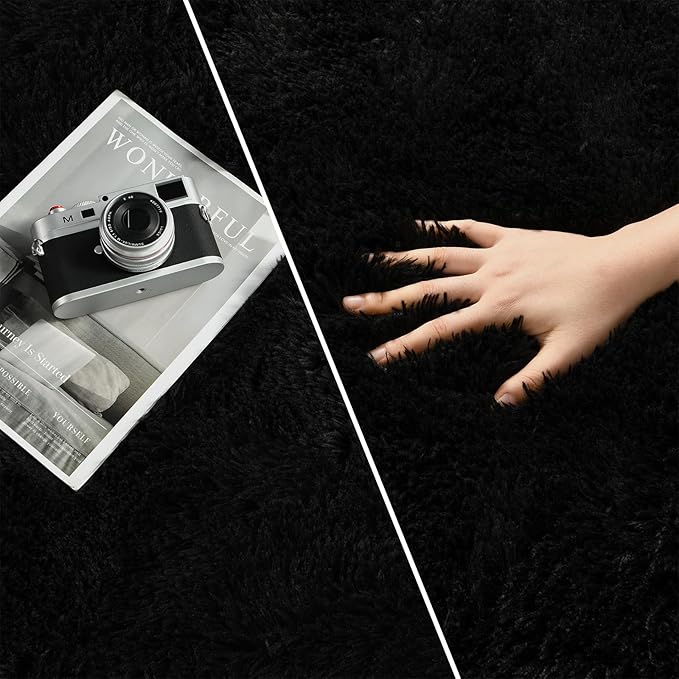 Deerhoo Shag Area Rug, 4 X 6 Plush Fuzzy Rugs for Living Room, Ultra Soft Fluffy Furry Rug for Bedroom, Indoor Carpet Nursery Rugs for Kids Room Home Decor, Black