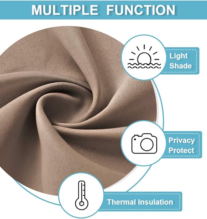 RYB HOME Short Blackout Curtains for Bedroom, Room Darkening Insulated Summer Heat Light UV Blocking Energy Saving Drapes for Nursery, Width 42 by Length 48, Mocha, Set of 2
