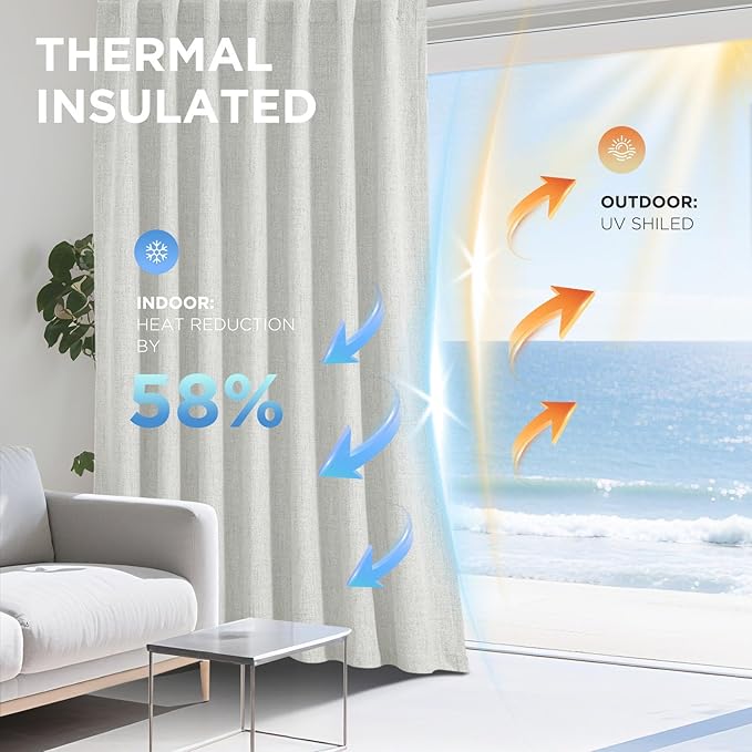 Joydeco Linen Blackout Curtains for Bedroom - 100% Light Blocking 1 Panels, White Drapes 100" W x 84" L, Thermal Insulated Room Darkening Curtains for Living Room, Rod Pocket & Back Tabs