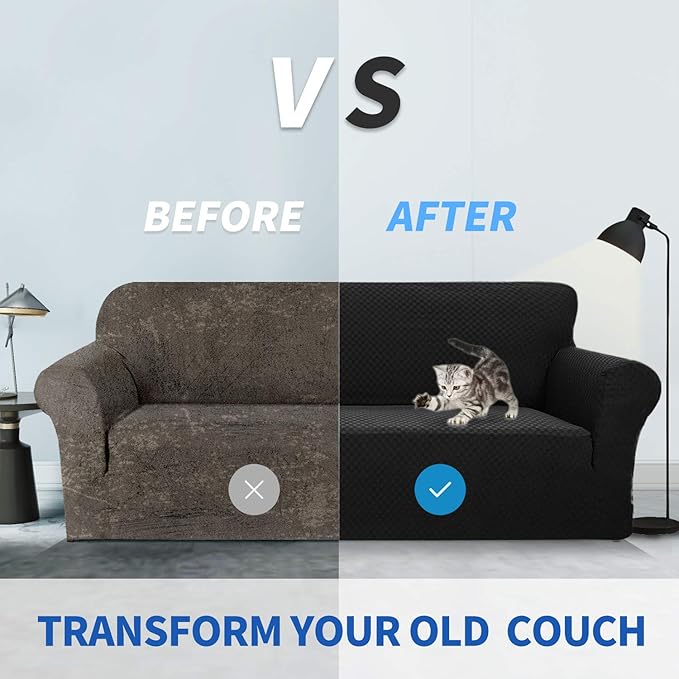 ZNSAYOTX 1 Piece Jacquard Couch Covers for 3 Cushion Couch High Stretch Sofa Cover for Pets Dogs Anti Slip Extra Large Sofa Slipcovers Furniture Protector (XL Sofa, Black)