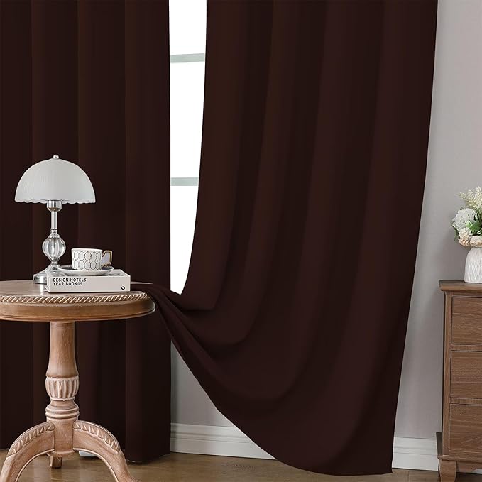 CUCRAF Blackout Curtains 63 inch Length 2 Panels Set, Rod Pocket Room Darkening Drapes for Bedroom Living Room, Insulated Thermal Light Blocking Window Curtain (W52 x L63 Inch, Chocolate)