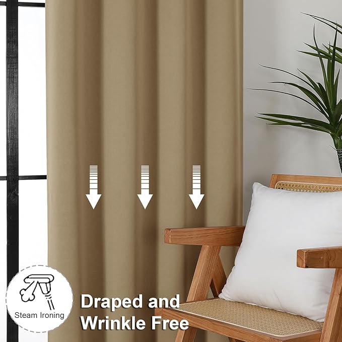 Simplebrand Ava Taupe Blackout Curtains for Bedroom 90 Inches Long 2 Panels Set, Solid Privacy Energy Saving Living Room Window Treatment Curtains Blackout Drapes, W50 x L90 Inch, Taupe