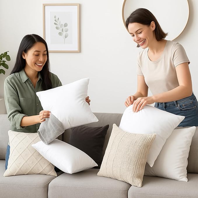 LANE LINEN 16x16 Throw Pillow Insert - Set of 4 White Inserts for Decorative Pillow Covers for Bed, Decorative Pillows for Bed, Couch Pillows, Throw Pillows for Couch