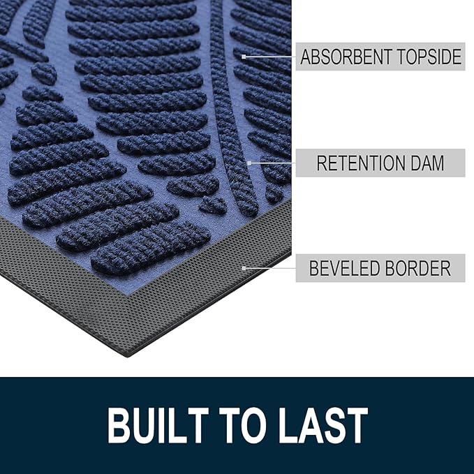 Colorxy Waterproof Doormat, Sturdy Natural Rubber Front Indoor Mat, Non Slip Low Profile Indoor Outdoor Door Mats, Stain and Fade Resistant Floor Mat, Easy Clean Patio Entrance Mat, 71''x23'', Navy