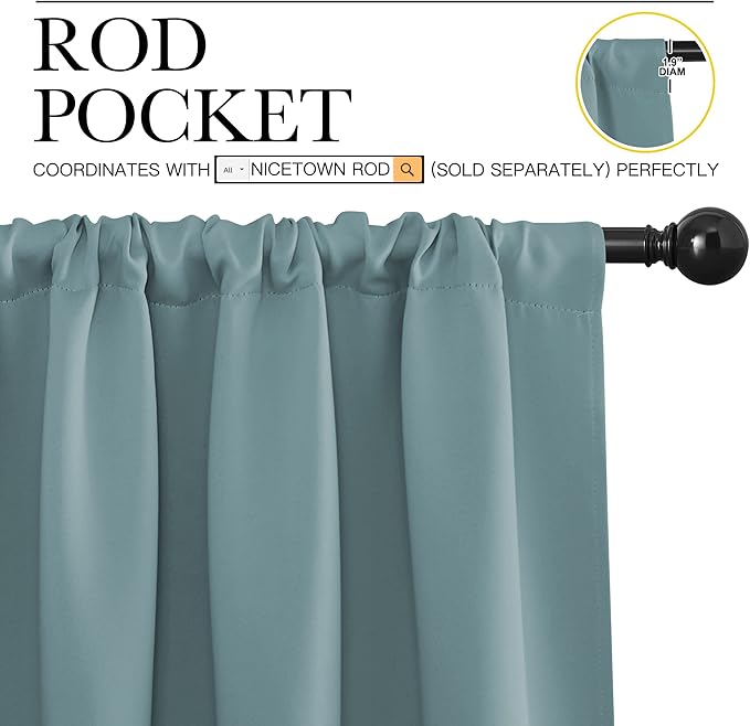 NICETOWN Greyish Blue Blackout Curtains Panels for Window, Thermal Insulated Rod Pocket Blackout Drapes/Draperies for Living Room (2 Panels, W42 x L84 inches)