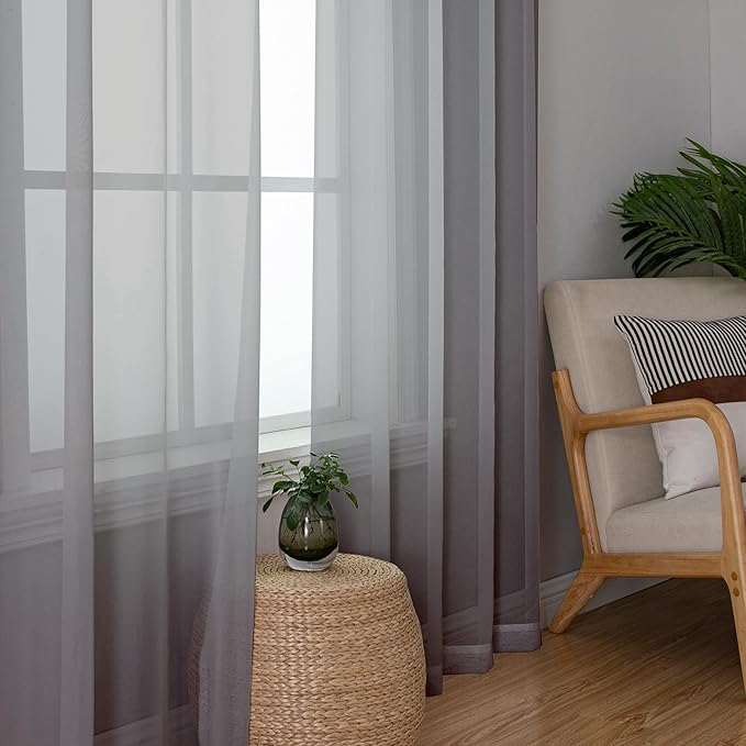 Aiyufeng 2 Panels Sheer Window Curtains 72 Inches Length, Elegant Window Voile Panels/Drapes/Treatment/Backdrop for Living Room Wedding Party Home Decor (40W x 72L inches, Gray)