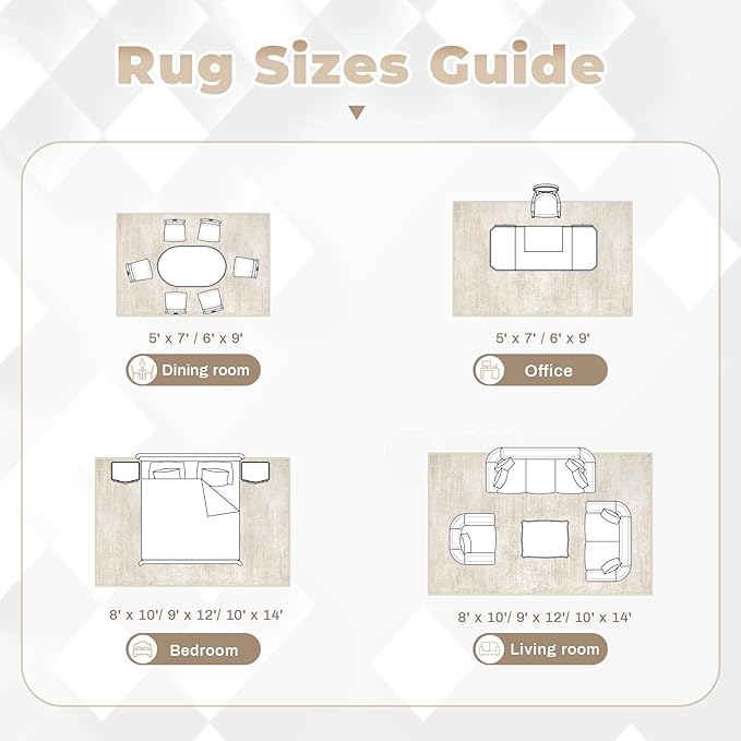 Area Rugs 10x14 Living Room: Washable Rug Modern Abstract Neutral Soft Non-Slip Low-Pile Indoor Large Carpet for Bedroom Dining Room Playroom Home Office (Beige, 10'x14')