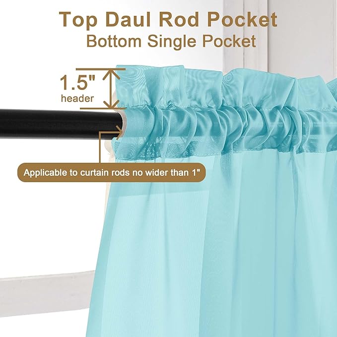 Chyhomenyc Sheer Curtains 108 Inch Length 2 Panels Set, Extra Long Light Filtering Solid Voile Window Drapes for Living Room Bedroom, 42Wx108L, 9FT Length, Set of 2, Aqua