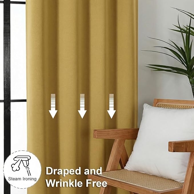 Simplebrand Ava Bright Gold Short Blackout Curtains for Bedroom 54 Inches Long 2 Panels Set, Solid Thermal Insulated, Energy Saving Window Treatment Curtains Blackout Drapes, W40 x L54 Inch