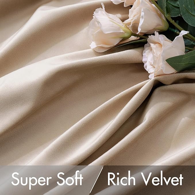 MIULEE Velvet Curtains 84 inches 2 Panels - Luxury Blackout Curtains for Bedroom Living Room Thermal Insulated Super Soft Window Drapes Rod Pocket & Back Tab, Camel Beige, W52 x L84 inches