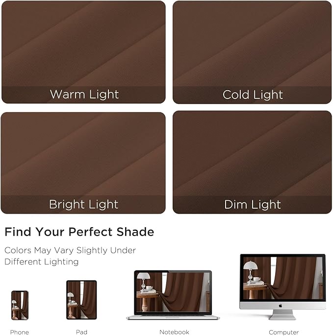 CUCRAF Brown Blackout Curtains 108 inch Length 2 Panels Set, Rod Pocket Room Darkening Drapes for Bedroom Living Room, Insulated Thermal Light Blocking Window Curtain (W52 x L108 Inch)