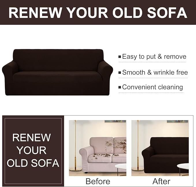 U-NICE HOME Stretch Couch Cover Sofa Cover Washable Sofa Slipcover Furniture Protector for 3 Cushion Couch Sofa Pet Friendly(Sofa, Chocolate)