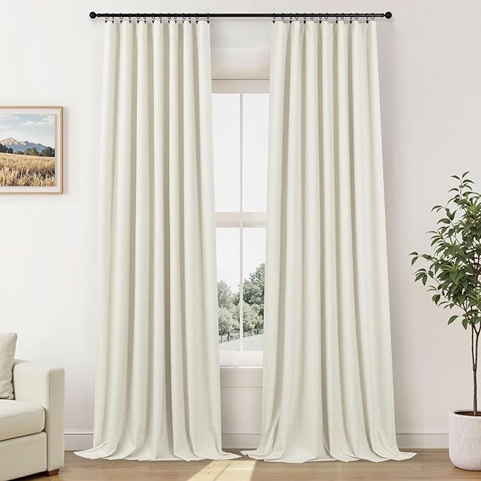100 Percent Blackout Sliding Glass Door Curtains 120 Inches Long 2 Panels 10 Foot ft Floor to Ceiling Drape Cotton Linen Textured Drop Cloth Traverse Curtains Theater Farmhouse Natural Cream Colored