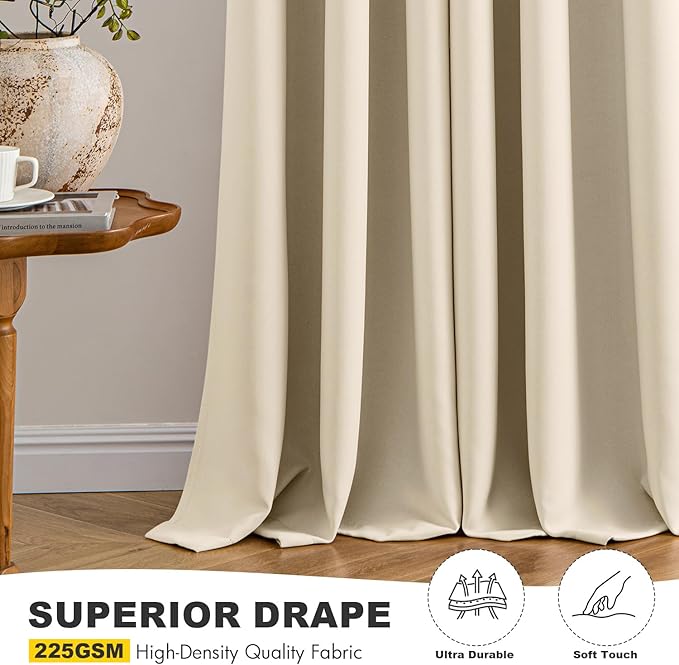 MIULEE Cream Beige Blackout Curtains for Bedroom Living Room 84 Inches Long 2 Panels, Thermal Insulated Room Darkening Drapes Solid Grommet Noise Reduction Light Blocking Window Treatments 50x84 Inch