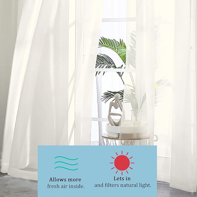 OWENIE Sheer Curtains 108" inches Long, 2 Panels Sheer Curtain Set, Rod Pocket Voile Drapes for Living Room, Airy Soft-Touching Drapes, 2pcs, Each 42" W x 108" L, Ivory