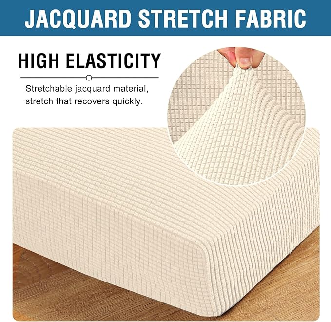 H.VERSAILTEX Super Stretch Individual Chaise Cover Sectional Couch Covers for L Shaped Sofa Both Left/Right Featuring Thick Jacquard Textured Twill Fabric (1 Piece Chaise Cover Large, Cream)