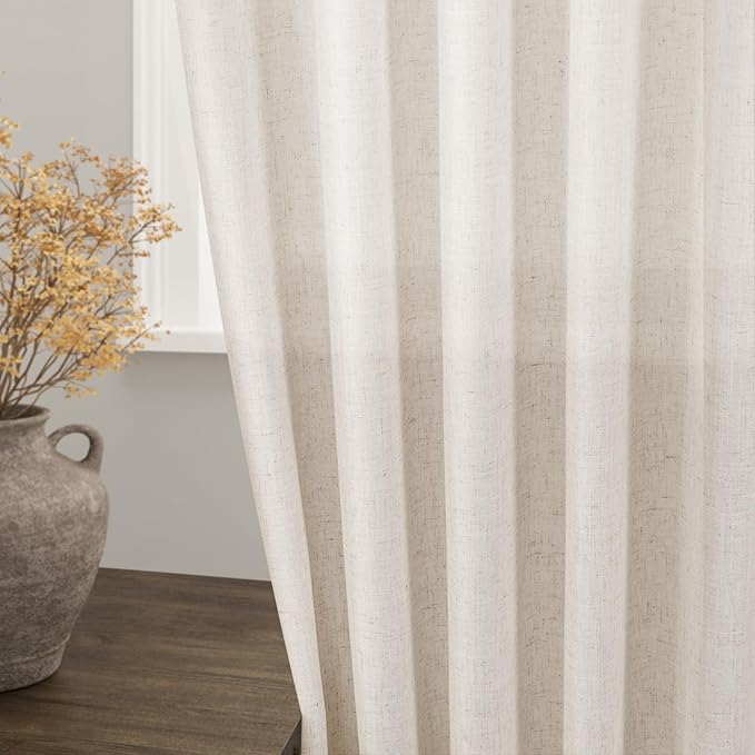 Beige Flax Linen Curtains 84 inches Long for Living Room 2 Panel Tan Burlap Textured Drapes Semi Sheer Privacy Khaki Window Curtain Country Rustic Farmhouse Canvas Cloth Curtain for Dinning Room