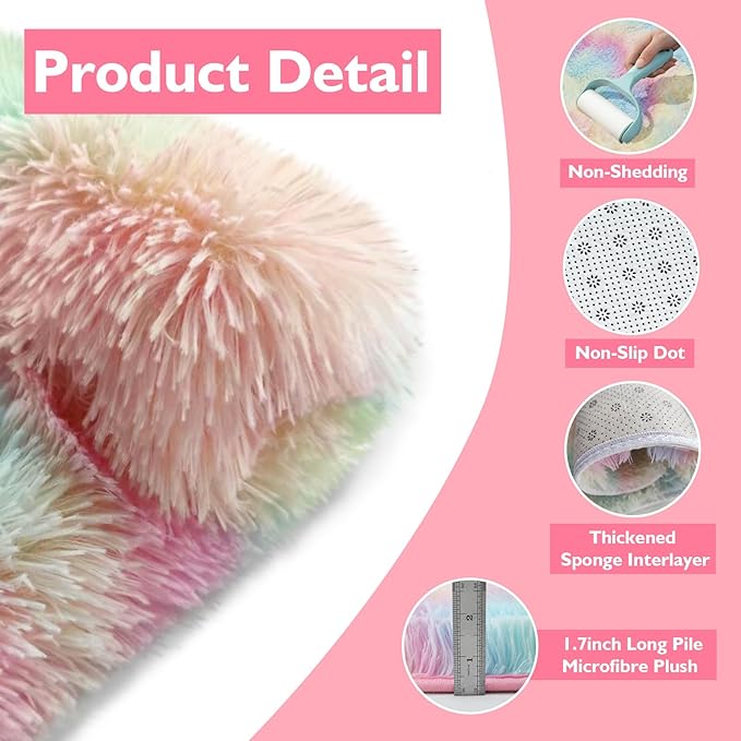 yulidayang Rainbow Fluffy Round Area Rugs for Bedroom,3Ft Shag Circle Area Rugs for Girls Room,Non Slip Fuzzy Plush Rug for Kids Room Living Room and Dorm Home Decor Rug