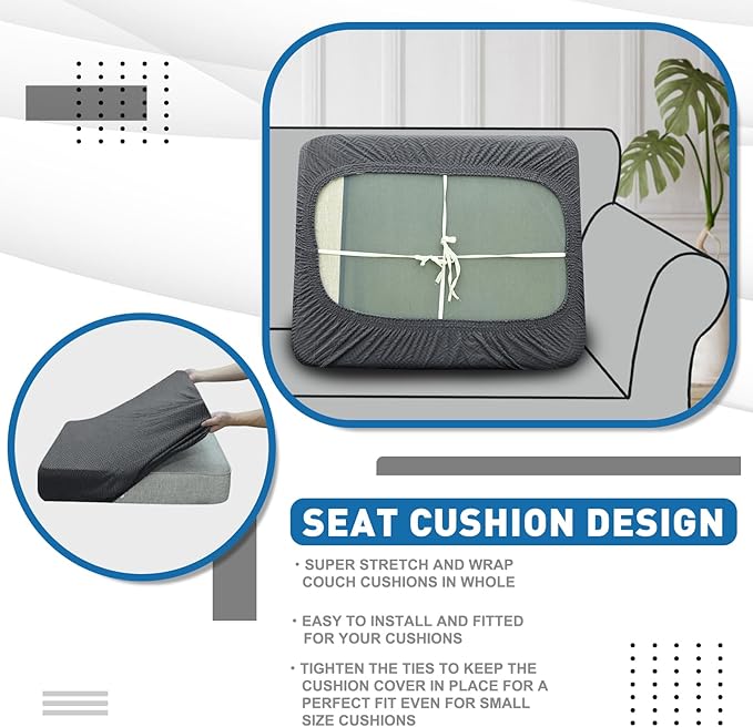 XINEAGE Couch Cushion Covers Seat Cushion Cover Thick Stretch Sofa Slipcovers 1 Piece Individual Couch Covers with Elastic Bottom(Single Seat Cushion/Backrest,Dark Grey)
