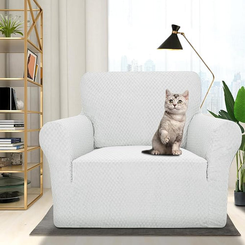 1 Piece Jacquard Chair Slipcovers for Living Room High – Small, White