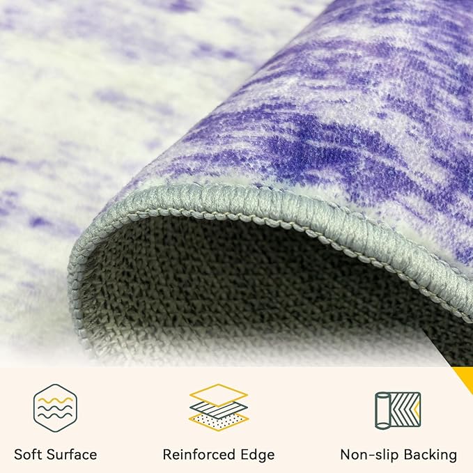 Washable Area Rugs 6'x8' Non-Slip Modern Abstract Soft for Living Room Entryway Bedroom Nursery, Print Pattern, Purple Gray Pink White