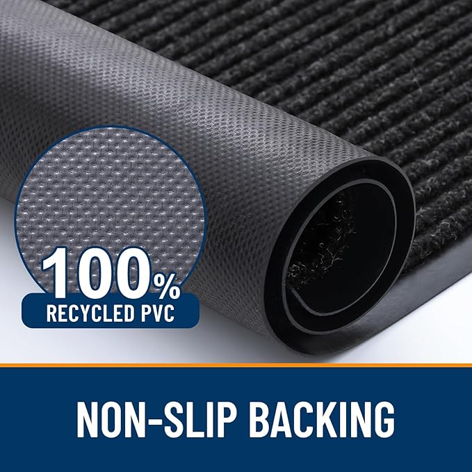 OLANLY Front Door Mat Indoor Outdoor Entrance, Waterproof Heavy Duty Doormat, Fade Resistant, Low Profile, Easy Clean Patio Porch Welcome Floor Mats for Entry, 47x32, Off-Black