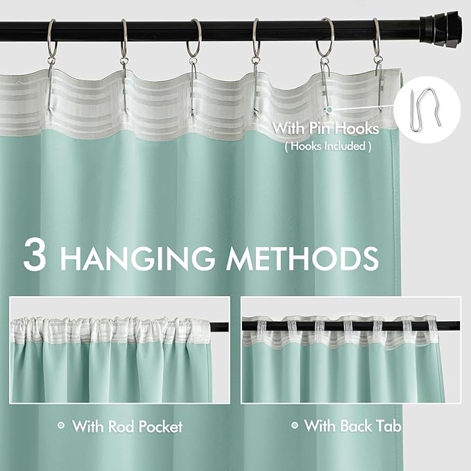 MIULEE Aqua Back Tab Blackout Curtains 63 Inch Length 2 Panels Set for Living Room Bedroom Privacy, Rod Pocket/Pinch Pleat Thermal Insulated Room Darkening Pleated Light Blocking Drapes