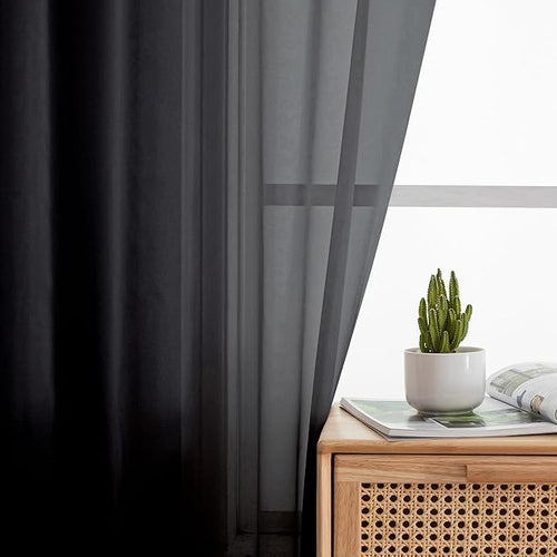 Aiyufeng Black Sheer Curtains for Windows 54 inch Long 2 Panel Set, Rod Pocket Soft Voile Sheer Classic Window Treatment with Light Through for Bedroom/Living Room, 40W x 54L, 2-Pack