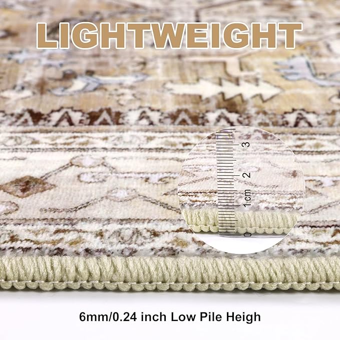 Yamaziot Area Rug 5x7, Non-Slip Washable Boho Vintage Living Room Bedroom Rug with Rubber Backing, Low Pile Faux Wool Soft Distressed Rug Floor Carpet for Living Room, Bedroom