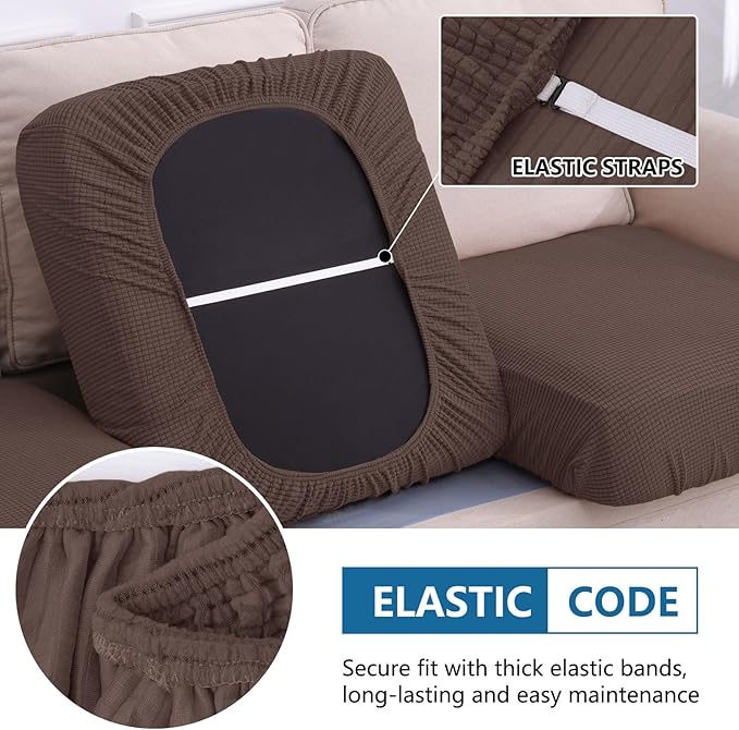hyha Waterproof Couch Cushion Covers for Pets, Non Slip Sofa Seat Cover for Dogs Washable, Soft Thick Stretch Jacquard Fabric, Sofa Slipcovers with Elastic Bottom (1 Piece for Medium, Brown)