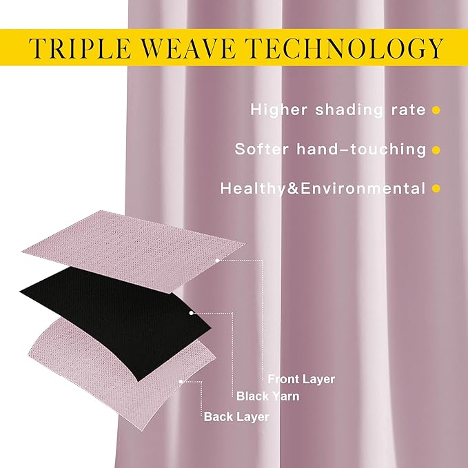 NICETOWN Room Darkening Short Curtains for Kitchen - Thermal Insulated Solid Grommet Top Room Darkening Curtain Panels/Draperies for Bedroom/Cafe (Baby Pink, 1 Pair, 34 x 50 Inch)