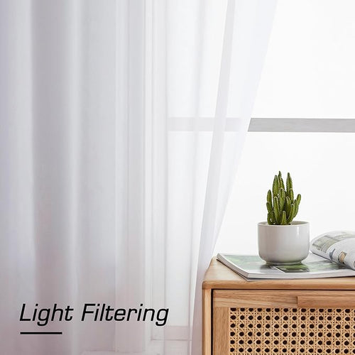 Aiyufeng 108 Inch White Sheer Window Curtains for Farmhouse, Rod Pocket Voile Window Treatment Vertical Panels for Study Room/Bedroom/Living Room, White, W59 x L108, 2 Panels
