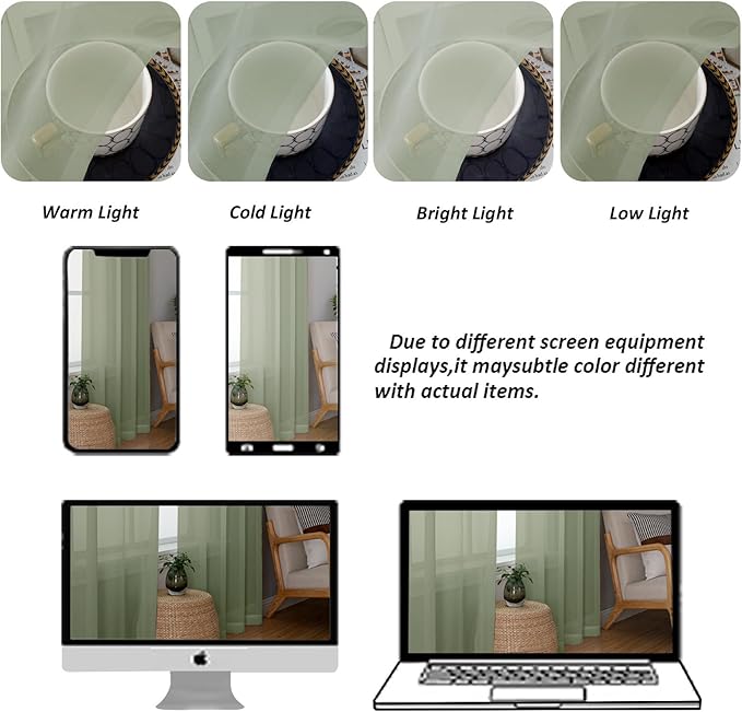 Chyhomenyc Extra Long Sage Green Sheer Curtains 108 Inches Long 2 Panels, Light Filtering Green Curtains for Living Room, Soft Gentle Voile Rod Pocket Bedroom Window Drapes, 59Wx108L Inch, 9FT, 2PCS
