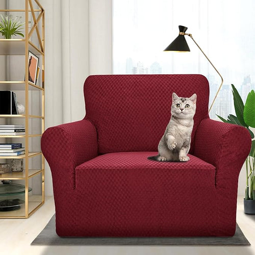 1 Piece Jacquard Chair Slipcovers for Living Room High – Wine Red