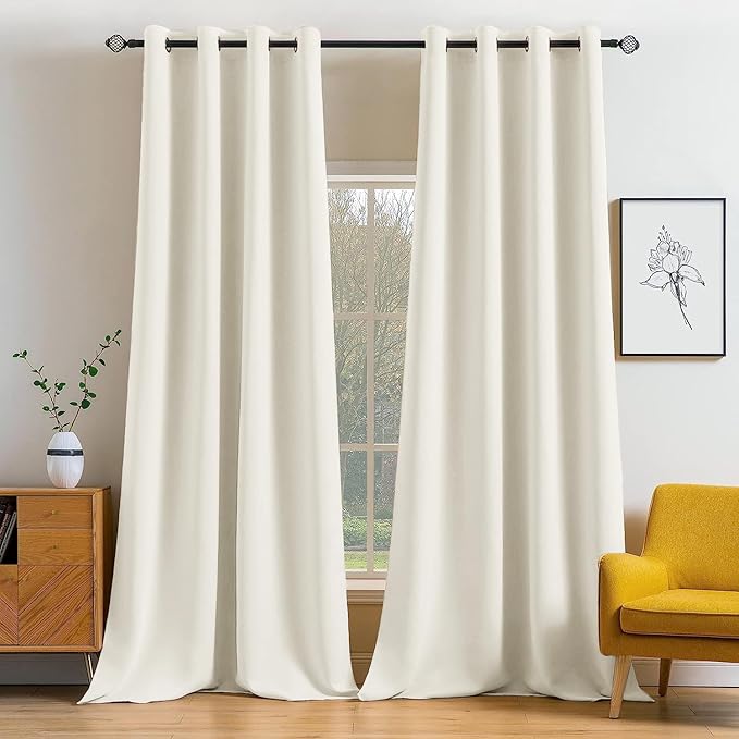 MIULEE Blackout Curtains 96 Inches Long for Bedroom Living Room Thermal Insulated Room Darkening Grommet Top Solid Light Blocking Drapery Set of 2 Window Panels Cream