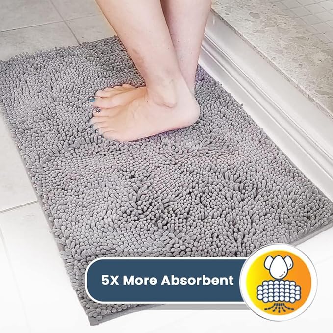 Muddy Mat® | Super Absorbent Door Mat Indoor, Microfiber Quick Dry Chenille Entryway Rug, Non-Slip Front Door Mat, Indoor Mats for Entryway, Machine Washable Pet Rug, Grey 5ft x 7ft
