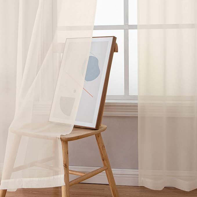 Simplebrand Cream Sheer Curtains, 72" Length, 2 Panels Set - Light Filtering, Rod Pocket Window Curtains for Bedroom (Cream, 59" W x 72" L)