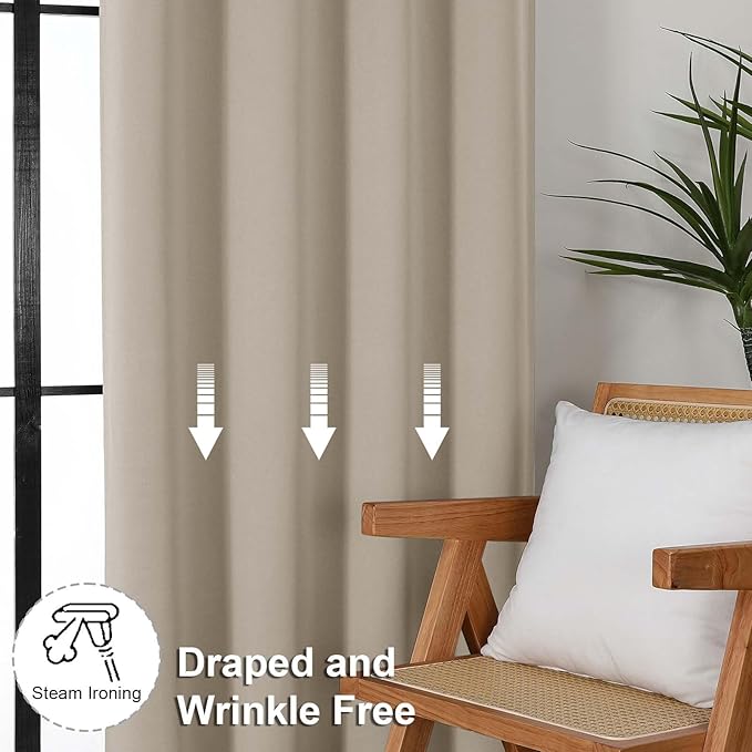 Simplebrand Ava Biscotti Beige Blackout Curtains for Bedroom 84 Inch Length 2 Panels Set, Solid Thermal Insulated Privacy Nursery Window Treatment Curtains Blackout Drapes, W40 x L84 Inch