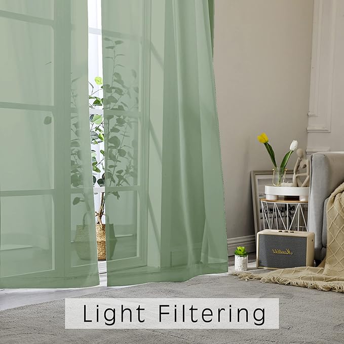 OWENIE Sage Green Sheer Curtains 72 Inches Long 2 Panels Set, Transparent Voile Sheer Curtain Rod Pocket Gauze Drapes for Living Room Bedroom Sliding Glass Door Treatment, 2 Pcs Each 42 x 72 Inch