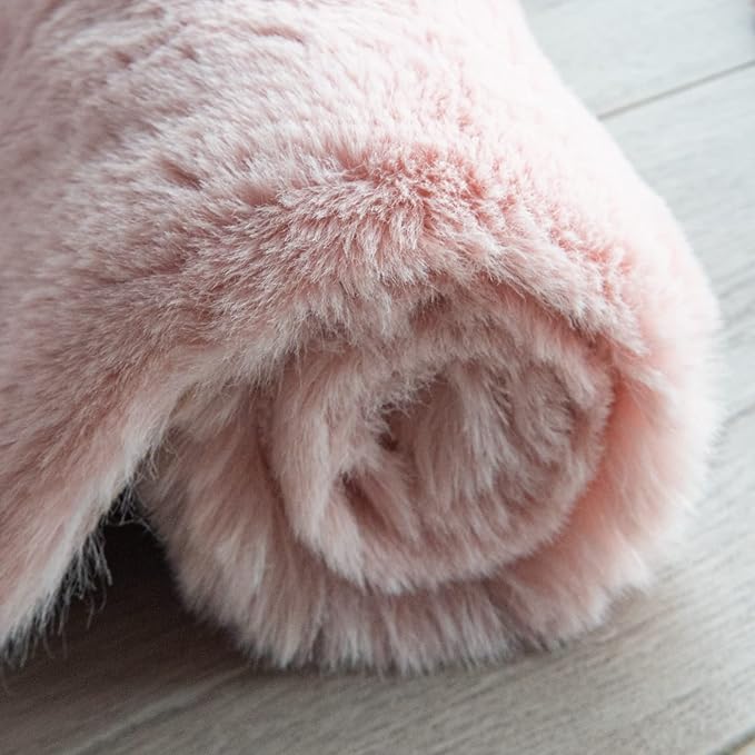 ORINOVA Pink Fuzzy Faux Rabbit Washable Fur Rug for Girls Bedroom 4x6 Shag Area Rugs for Living Room Boho Nursery Rug