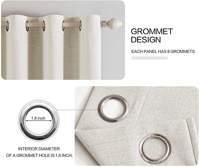 MIULEE Linen Texture Curtains for Bedroom Solid 100% Blackout Thermal Insulated Linen Beige Curtains Grommet Room Darkening Drapes for Living Room Nursery 52x72 Inch (2 Panels)