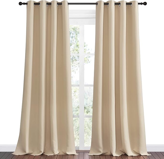 NICETOWN Bedroom Room Darkening Curtains, Biscotti Beige, 1 Pair, 55 inches by 102 Inch, Triple Weave Microfiber Grommet Top Thermal Insulated Solid Darkening Panels/Drapes for Kid's Room
