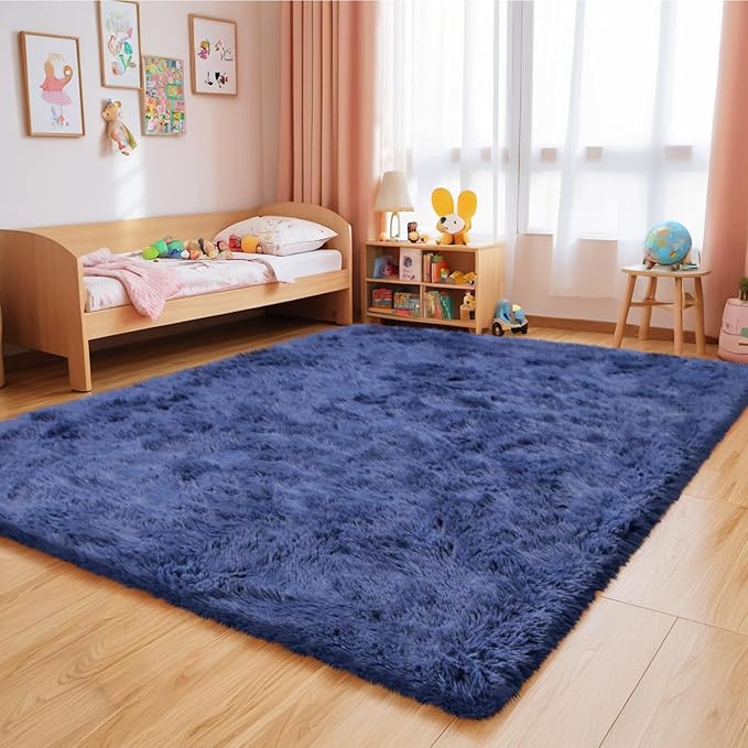 9x12 Fluffy Area Rugs for Living Room,Large Fuzzy Shag Area Rug for Bedroom,Blue Soft Non-Shedding Indoor Plush Carpet for Kids Bedroom Nursery Home Decor