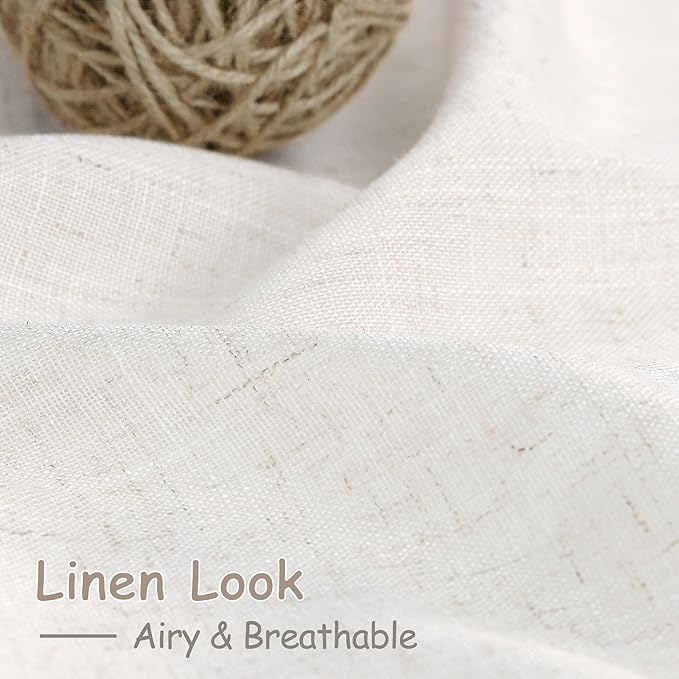 Ivory White Semi Sheer Linen Curtains 72 inch Length for Living Room Back Tab Rod Pocket Modern Farmhouse Coastal Decor Ivory White Cotton Textured Gauze Curtain 72 inches for Dining Room Office