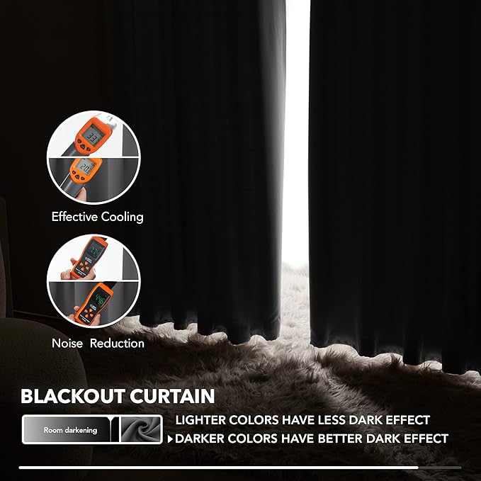Deconovo Blackout Curtains, Thermal Insulated, W52 x L45 2 Panels, Back Tab, Machine Washable, Room-Darkening Drapes for Bedroom/Living Room Dark Grey