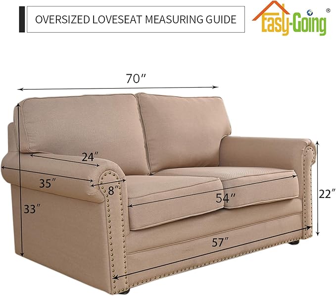 Easy-Going Stretch Oversized Loveseat Slipcover 1-Piece Sofa Cover Furniture Protector Couch Soft with Elastic Bottom for Kids Polyester Spandex Jacquard Fabric Small Checks Sand