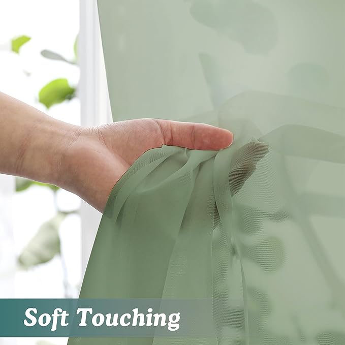 Chyhomenyc Extra Long Sage Green Sheer Curtains 120 Inches Long 2 Panels, Light Filtering Green Curtains for Living Room, Soft Gentle Voile Rod Pocket Bedroom Window Drapes, 59Wx120L Inch, 10FT, 2PCS