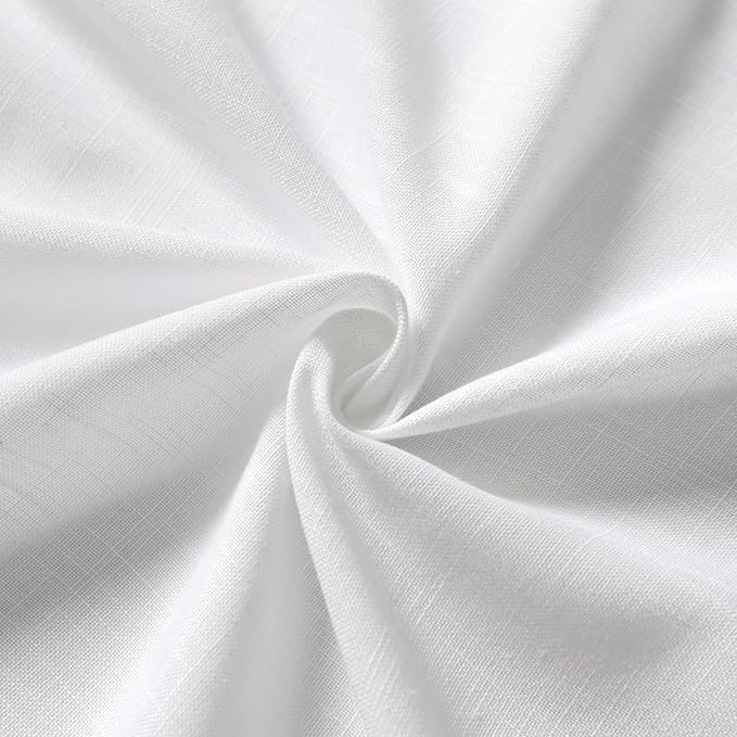 Nanspring White Semi Sheer Linen Curtains 80 Inch Length 2 Panel Set Thermal Insulated Back Tab Drapes for Bedroom Dining Room Classroom Privacy Light Filtering Windows 40x80 Inch