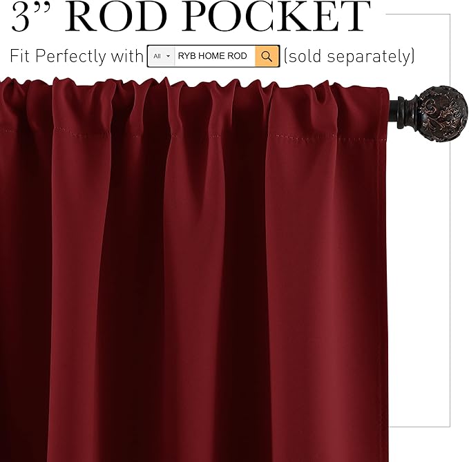 RYB HOME RV Curtains for Camper Windows, Mini Small Thermal Insulated Sunlight Heat Blocking Blackout Privacy Portable Curtains for Travel Trailer, Width 34 by Length 24, Burgundy Red, 2 Panels