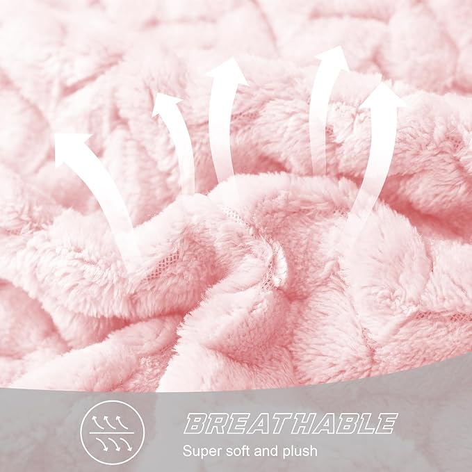 Exclusivo Mezcla Fleece Queen Size Blanket for Bed, 90x90 Inches Soft Cozy Jacquard Flannel Blankets, Lightweight Fuzzy Plush Warm for Women, Light Pink